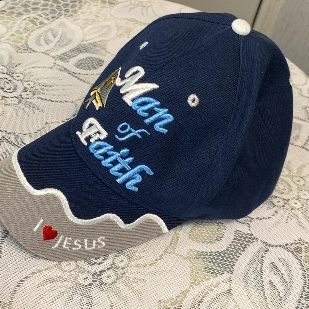 Navy Blue Man of Faith Embroidered Design Christian Hat | 6-Panel Adjustable